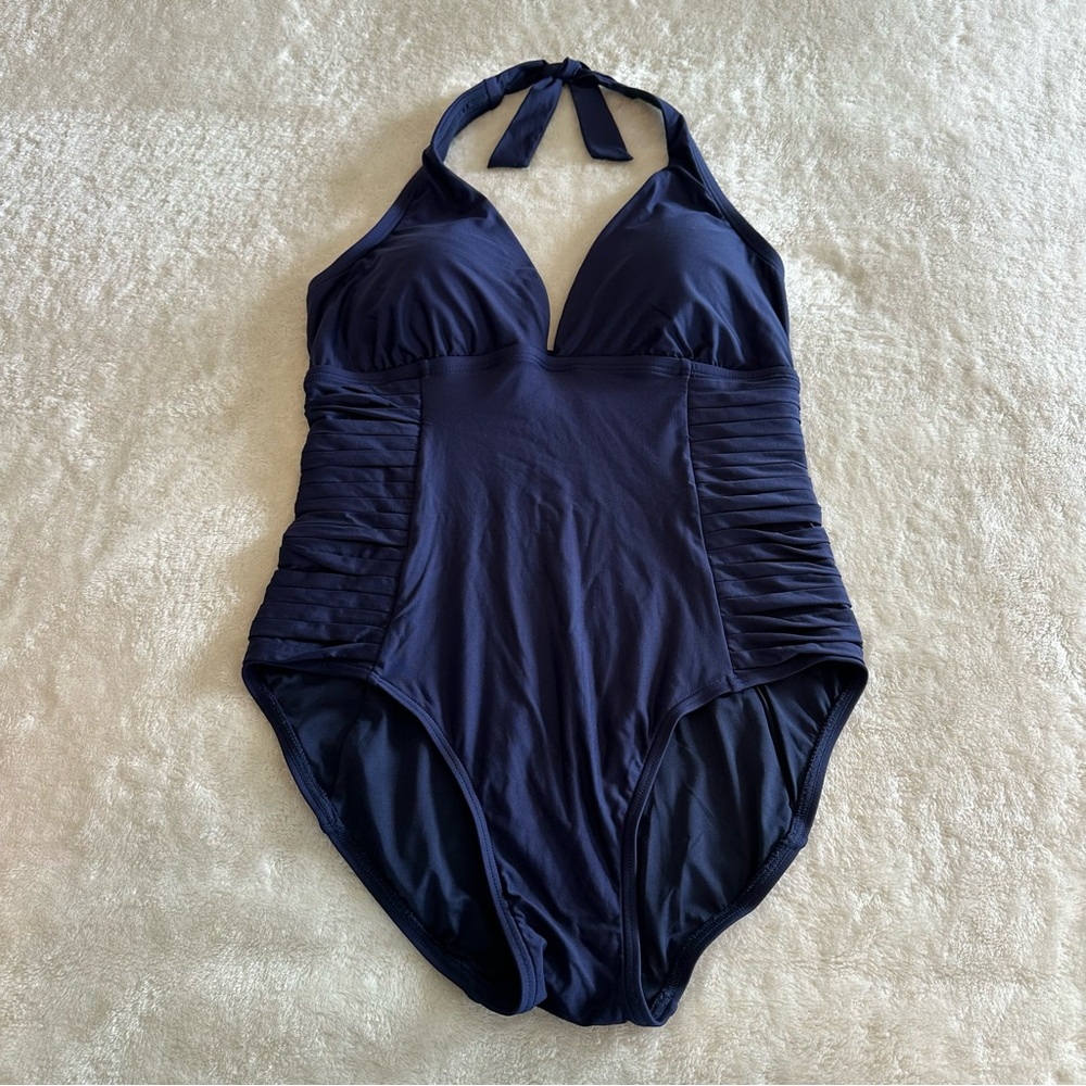 Calvin Klein Navy Blue Women's One Piece Halter Full Coverage Swimsuit size 12
